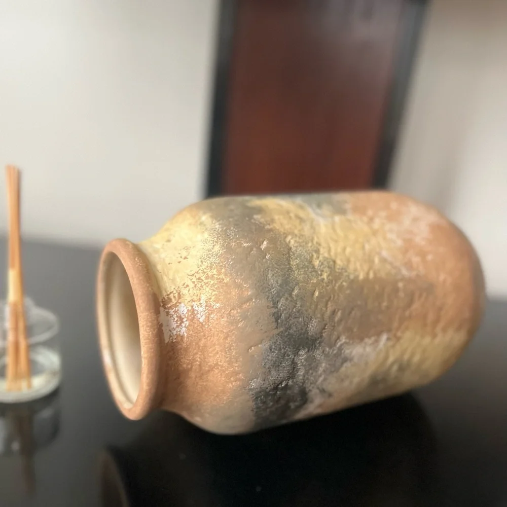 Rustic Tan and Cream Vase new vintage